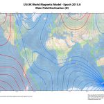 Isogonenkarte 2015. Quelle: NOAA „World Magnetic Model“.